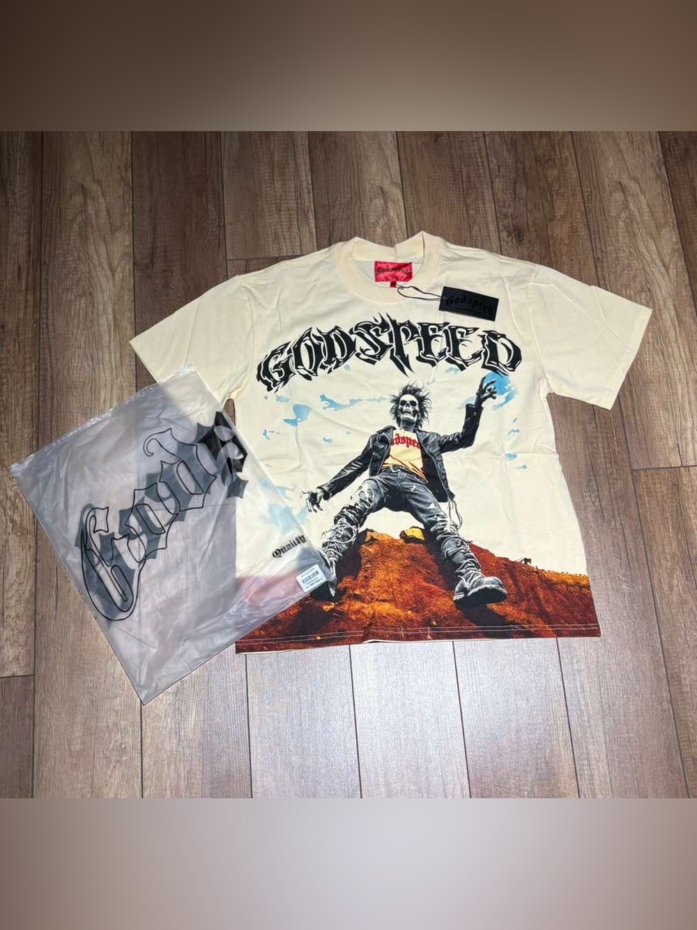 Godspeed Cream Tee Shirt Mens Size Small Brand New